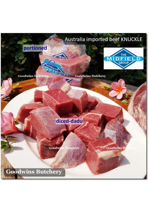 Beef KNUCKLE frozen daging rendang Australia MIDFIELD dadu diced cuts 1.5" 4cm (price/pack 600g)